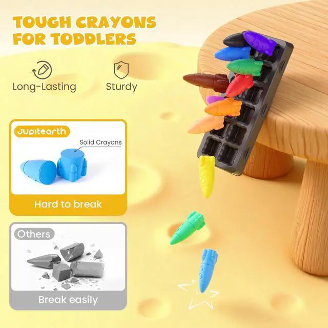 Alt view image 7 of 7 - JUPITEARTH 12 Colors Crayons for Toddlers, Non-Toxic Washable Rocket Crayons, Easy-to-Hold Coloring Gifts & Mess-Free Art Supplies for Little Hands