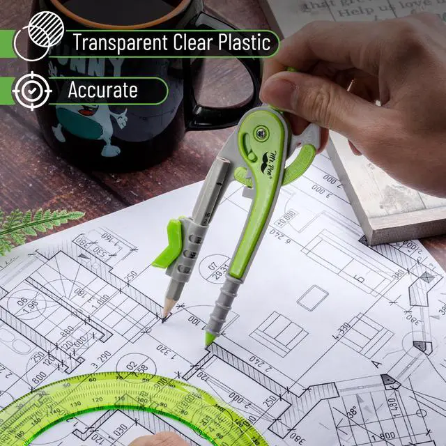 Alt view image 4 of 7 - Mr. Pen- Geometry Compass and Protractor Set, 6 Inch Compass