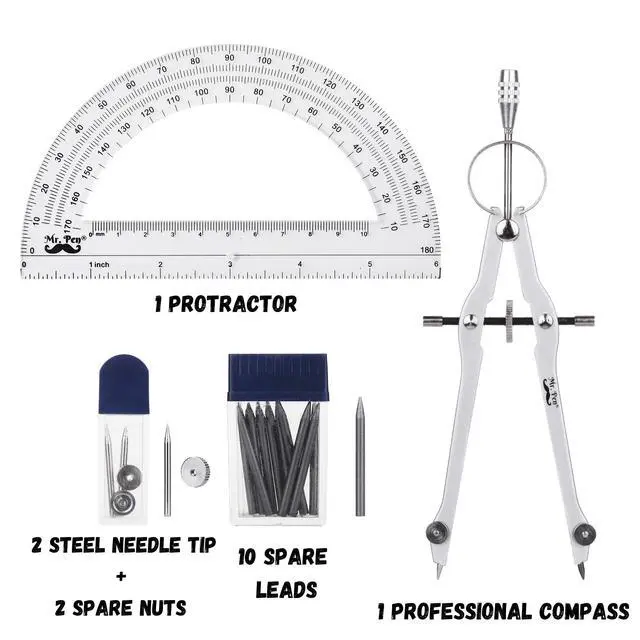 Alt view image 2 of 7 - Mr. Pen- Protractor and Compass Set, Compass Protractor Set, Protractor