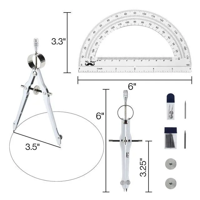 Alt view image 4 of 7 - Mr. Pen- Protractor and Compass Set, Compass Protractor Set, Protractor