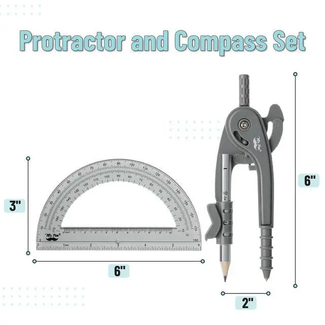 Alt view image 2 of 7 - Mr. Pen- Geometry Compass and Protractor Set, 6 Inch Compass