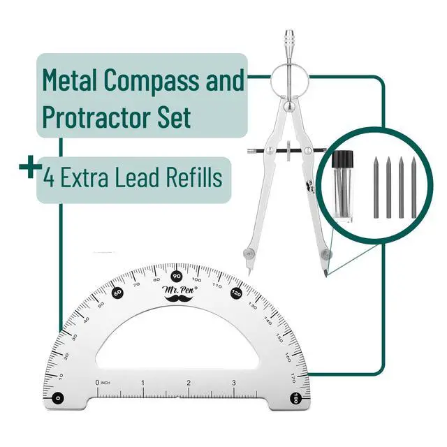 Alt view image 2 of 7 - Mr. Pen- Metal Protractor and Metal Compass Set, Compass for Geometry