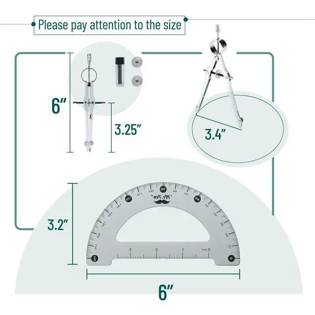 Alt view image 3 of 7 - Mr. Pen- Metal Protractor and Metal Compass Set, Compass for Geometry