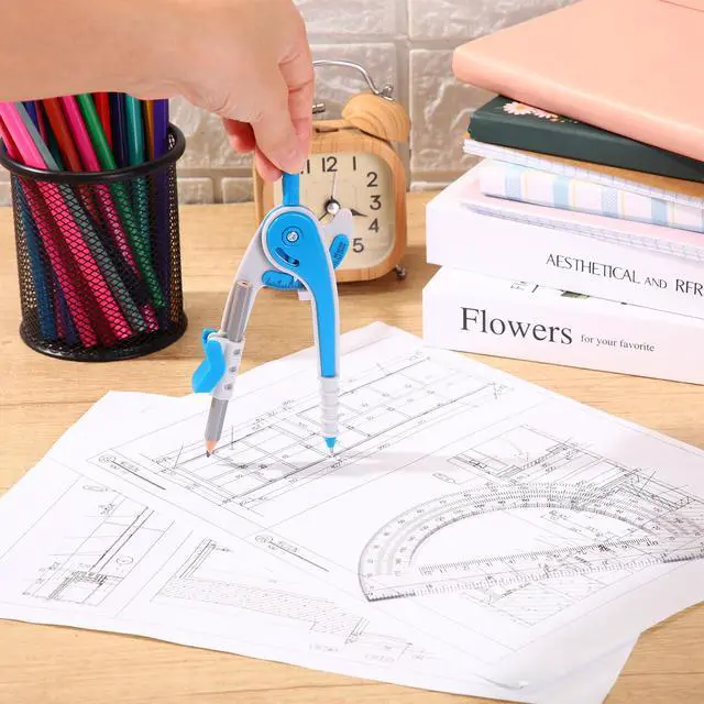 Alt view image 3 of 7 - EBOOT Student Geometry Math Set, Drawing Compass and 6 Inch Clear Swing Arm Protractors 180 Degree Math Protractor(Blue)
