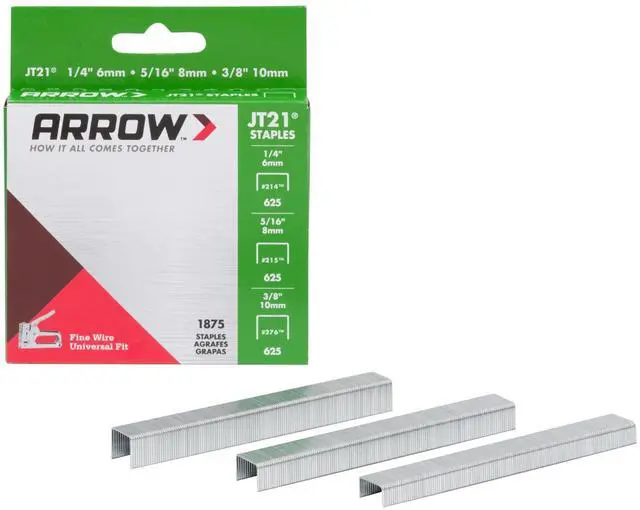 Main image of Arrow 21MP1 JT21 Thin Wire Staples Multipack for Staple Guns and Staplers, Use for Upholstery, Crafts,General Repairs, Includes 1/4-Inch, 5/16-Inch, and 3/8-Inch Sizes, 1875 Count,(Packaging May Vary)