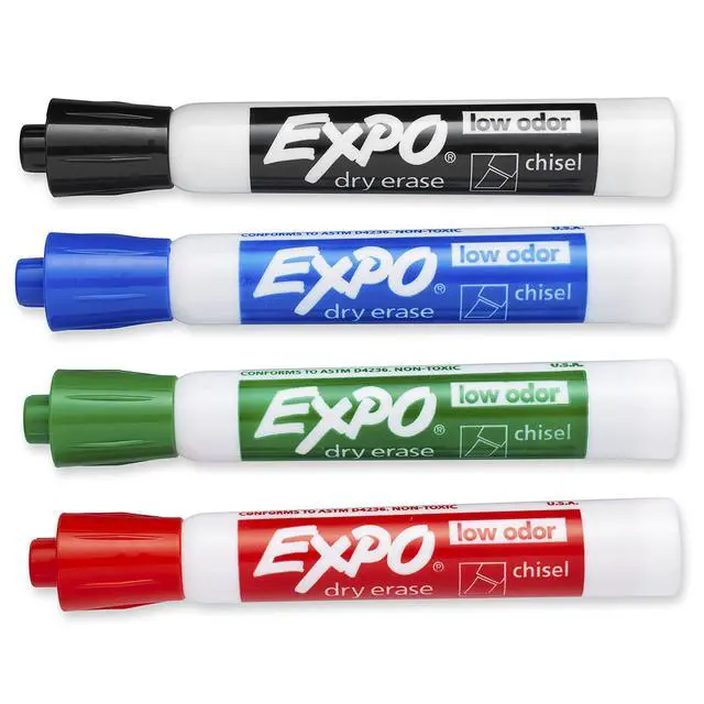 Alt view image 2 of 7 - EXPO Dry Erase Markers, Low Odor Ink, Assorted Colors, Chisel Tip, Whiteboard, Calendar, Organization, Essential Supplies for Office, School, Classroom, Teachers, 4 Count (Pack of 2)