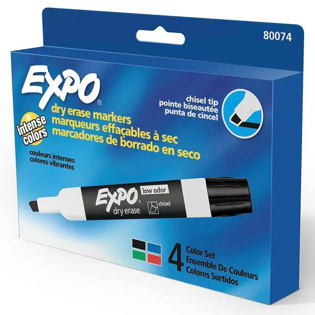 Alt view image 6 of 7 - EXPO Dry Erase Markers, Low Odor Ink, Assorted Colors, Chisel Tip, Whiteboard, Calendar, Organization, Essential Supplies for Office, School, Classroom, Teachers, 4 Count (Pack of 2)
