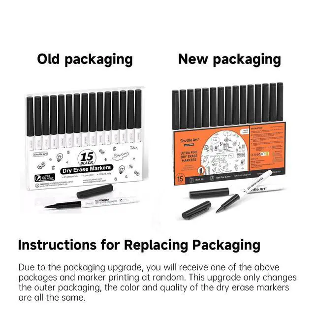 Alt view image 2 of 7 - Shuttle Art Ultra Fine Dry Erase Markers, 15 Pack Black Whiteboard Markers with Erase, Dry Erase Markers Perfect For Writing on Whiteboards, Dry-Erase Boards,Mirrors for School Office Home