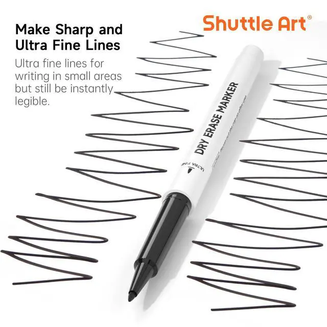 Alt view image 3 of 7 - Shuttle Art Ultra Fine Dry Erase Markers, 15 Pack Black Whiteboard Markers with Erase, Dry Erase Markers Perfect For Writing on Whiteboards, Dry-Erase Boards,Mirrors for School Office Home