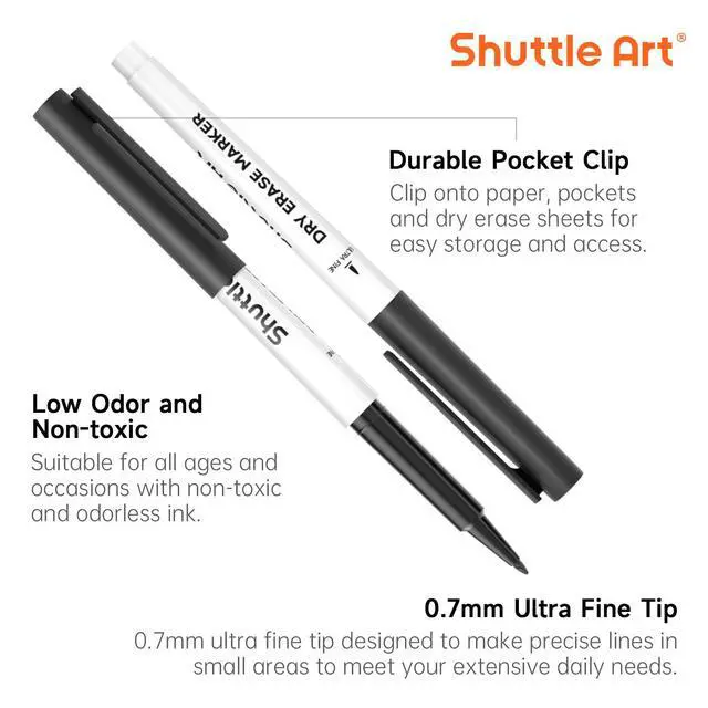 Alt view image 4 of 7 - Shuttle Art Ultra Fine Dry Erase Markers, 15 Pack Black Whiteboard Markers with Erase, Dry Erase Markers Perfect For Writing on Whiteboards, Dry-Erase Boards,Mirrors for School Office Home