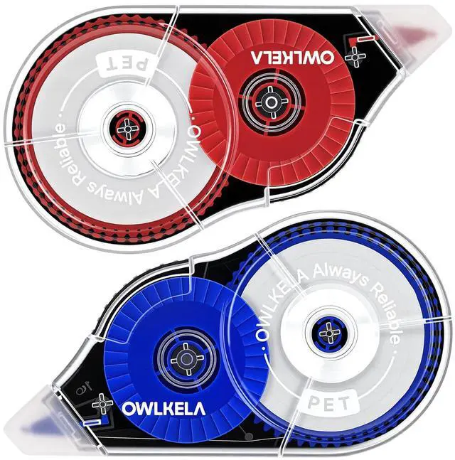 Main image of OWLKELA 2 Pack Plus Correction Tape, Tear-Resistant White Correction Tape, No Dry Time, Easy to Use, Office & School Supplies, 0.2 in Wide, 98.4 Ft, Red Core, Blue Core