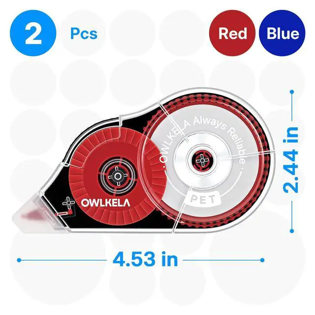 Alt view image 2 of 7 - OWLKELA 2 Pack Plus Correction Tape, Tear-Resistant White Correction Tape, No Dry Time, Easy to Use, Office & School Supplies, 0.2 in Wide, 98.4 Ft, Red Core, Blue Core