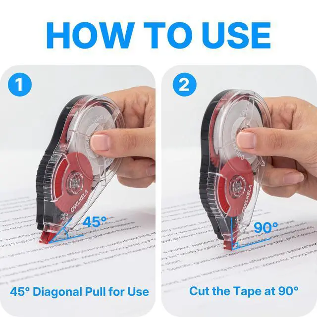 Alt view image 3 of 7 - OWLKELA 2 Pack Plus Correction Tape, Tear-Resistant White Correction Tape, No Dry Time, Easy to Use, Office & School Supplies, 0.2 in Wide, 98.4 Ft, Red Core, Blue Core