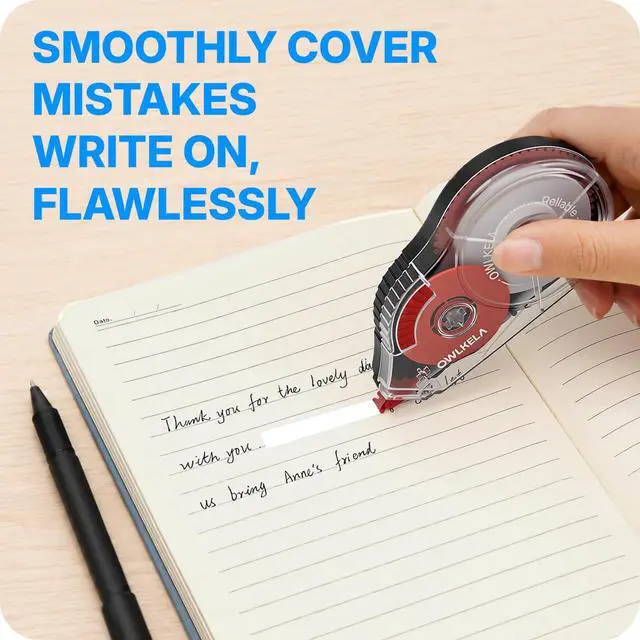 Alt view image 6 of 7 - OWLKELA 2 Pack Plus Correction Tape, Tear-Resistant White Correction Tape, No Dry Time, Easy to Use, Office & School Supplies, 0.2 in Wide, 98.4 Ft, Red Core, Blue Core