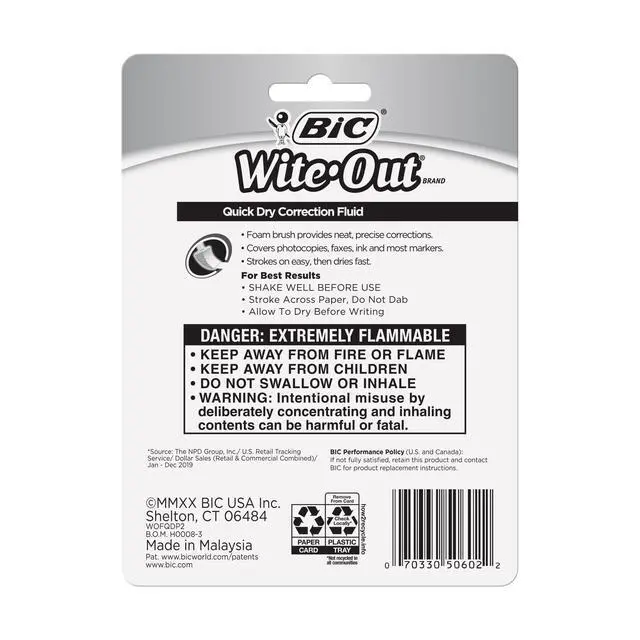 Alt view image 6 of 6 - Bic Wite-Out Quick Dry Correction Fluid - 2 pack - white color writeout - white-out