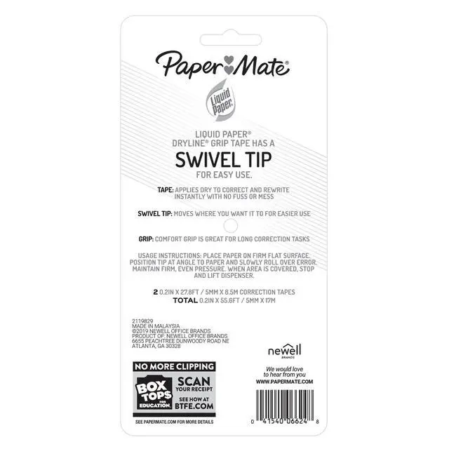 Alt view image 7 of 7 - Paper Mate Paper Mate Liquid Paper DryLine Grip Correction White Tape, 2 Count