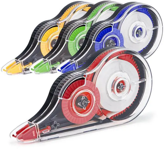 Main image of JEFURE 4 Pcs Colorful Correction Tape, Easy To Use Applicator for Instant Corrections, Smooth White Wrong Out Tear-Resistant Bulk for School, Office, Note Taking (Tape Width 0.2 in, Clear)