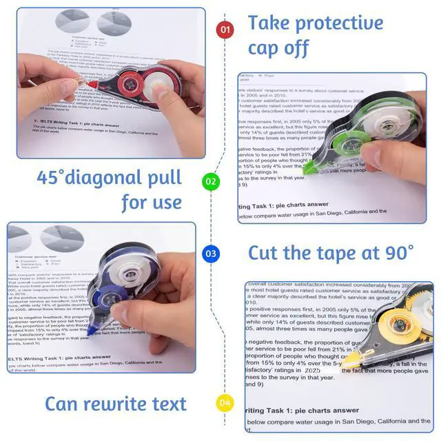 Alt view image 4 of 7 - JEFURE 4 Pcs Colorful Correction Tape, Easy To Use Applicator for Instant Corrections, Smooth White Wrong Out Tear-Resistant Bulk for School, Office, Note Taking (Tape Width 0.2 in, Clear)