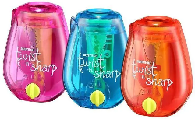 Main image of Bostitch Office Pencil Sharpener, Twist-N-Sharp, Easy Open Tray, Perfect for Kids, Works with Colored Pencils & Makeup Pencils, 3-Pack