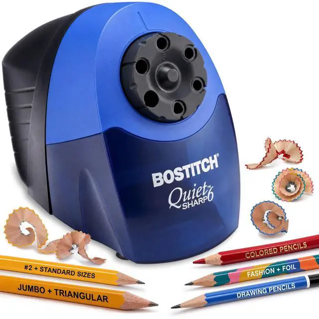 Main image of Bostitch Office QuietSharp 6 Electric Pencil Sharpener, Heavy Duty Classroom Sharpener, Size Selector with 6 Different Sizes, For Colored & Graphite Pencils, Blue