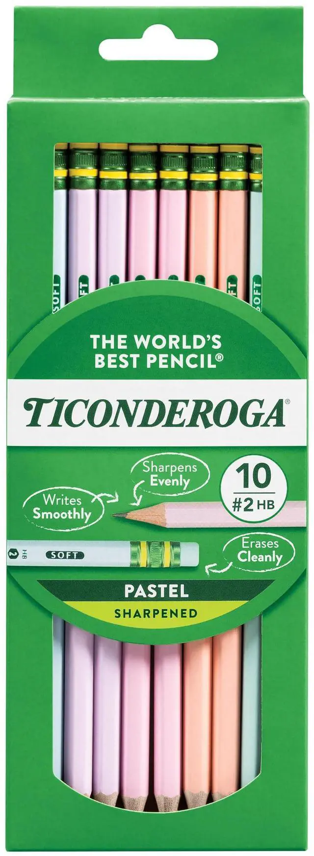 Main image of Ticonderoga® Pastel Pencils, 2 Soft, Assorted Colors, Pack Of 10 Pencils
