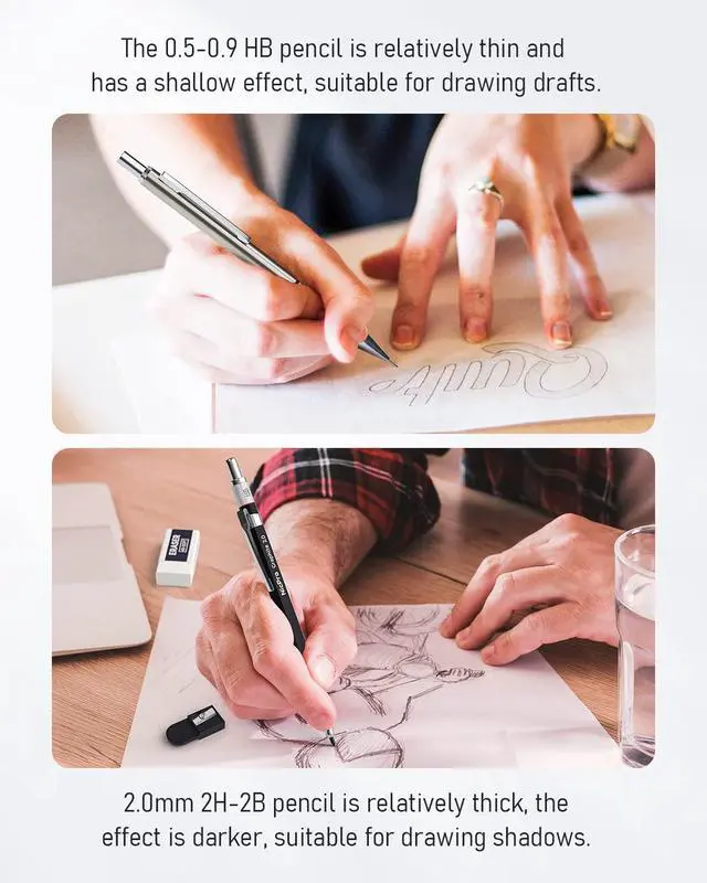 Alt view image 4 of 7 - Nicpro 6PCS Art Mechanical Pencil Set, 3PCS Metal Drafting Pencil 0.5 mm & 0.7 mm & 0.9 mm & 3PCS 2mm Graphite Lead Holder (2B HB 2H) For Writing, Sketching Drawing With Lead Refills Case