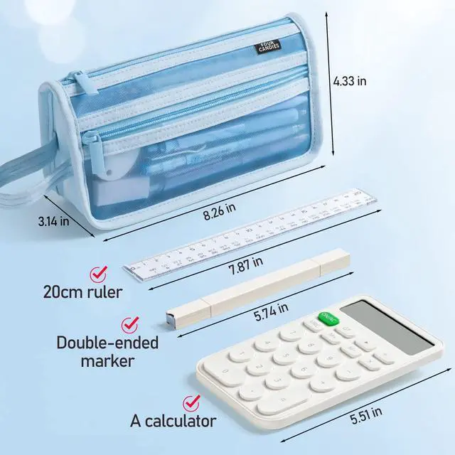 Alt view image 3 of 7 - Four Candies Grid Mesh Pencil Case with Handle and Zipper, Clear Double-layer Pencil Pouch Marker Pouch, Travel Makeup Bag, Cute Transparent Stationary Organizer Pen Bag for Adult Office College