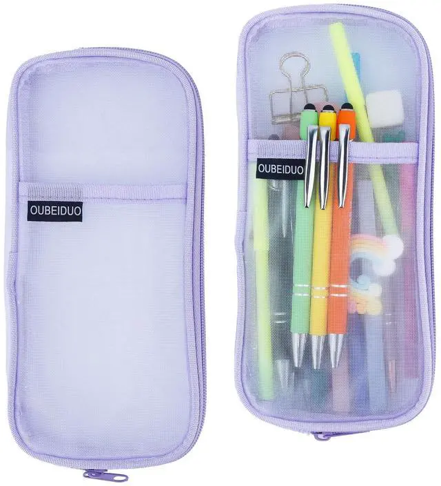 Main image of Pencil Case, Purple Pencil Pouch, Pencil Bag, Clear Mesh Pencil Case With Zipper, Large Capacity Cosmetics Bags, Organizer Box for Adult, Aesthetic Pen Bag for Office Travel School Classroom Supplies