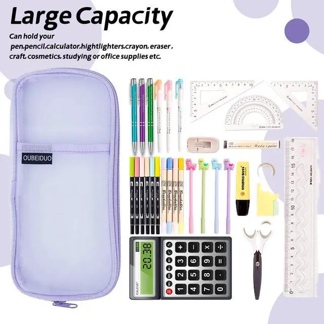Alt view image 2 of 7 - Pencil Case, Purple Pencil Pouch, Pencil Bag, Clear Mesh Pencil Case With Zipper, Large Capacity Cosmetics Bags, Organizer Box for Adult, Aesthetic Pen Bag for Office Travel School Classroom Supplies