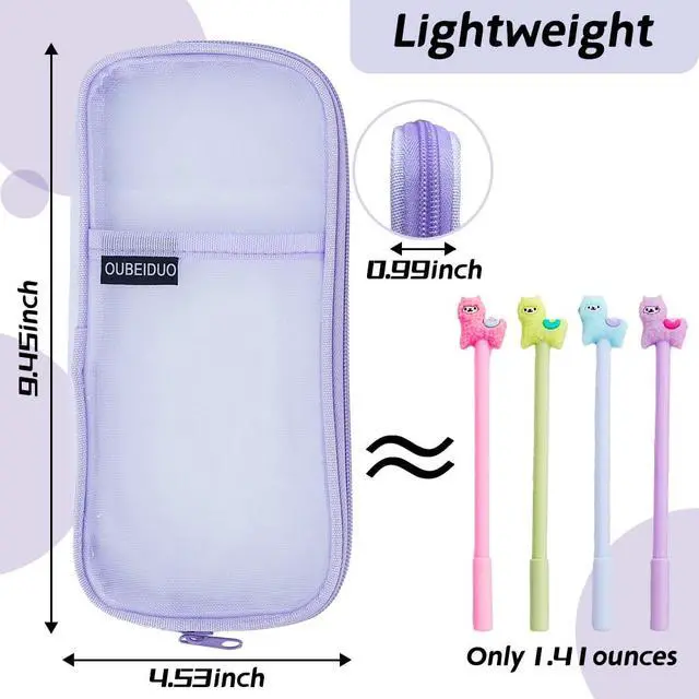 Alt view image 3 of 7 - Pencil Case, Purple Pencil Pouch, Pencil Bag, Clear Mesh Pencil Case With Zipper, Large Capacity Cosmetics Bags, Organizer Box for Adult, Aesthetic Pen Bag for Office Travel School Classroom Supplies