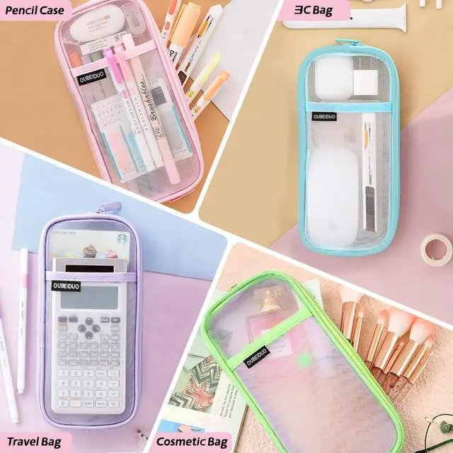 Alt view image 7 of 7 - Pencil Case, Purple Pencil Pouch, Pencil Bag, Clear Mesh Pencil Case With Zipper, Large Capacity Cosmetics Bags, Organizer Box for Adult, Aesthetic Pen Bag for Office Travel School Classroom Supplies