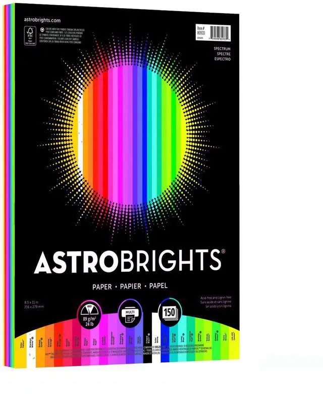 Main image of Neenah Paper Astrobrights Color Paper, 8.5 x 11, 24 lb/89 gsm, Spectrum 25-Color Assortment, 150 Sheets (80933-01)