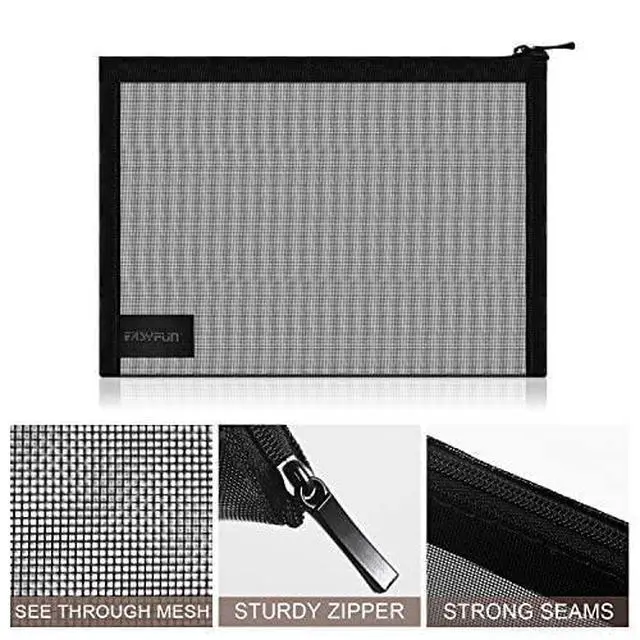 Alt view image 3 of 7 - EASYFUN Mesh Pouch, Make up Bag with Zipper Cosmetic Organizer Pouch for Daily or Travel to Keep Small Items, 4 PCS Black