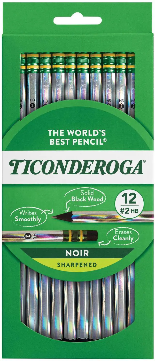 Main image of Ticonderoga Noir Black Wood-Cased #2 Pencils, Holographic Design, 12 Count