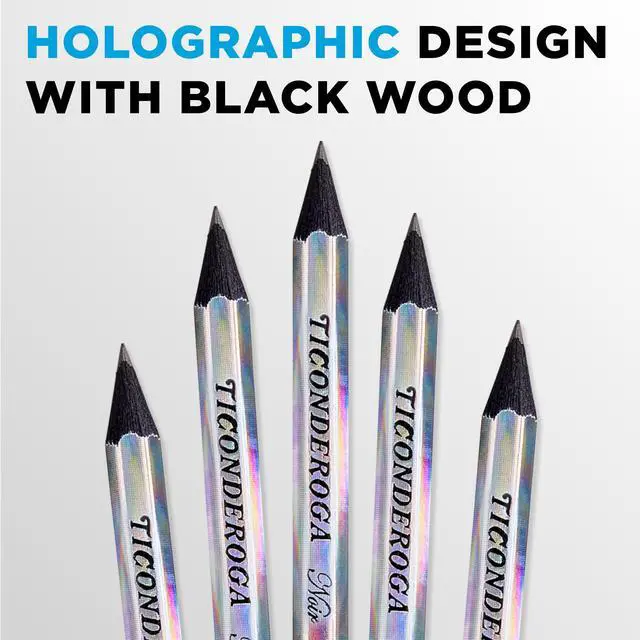 Alt view image 4 of 7 - Ticonderoga Noir Black Wood-Cased #2 Pencils, Holographic Design, 12 Count