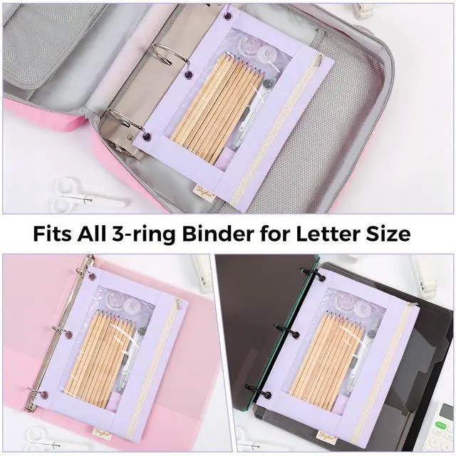 Alt view image 2 of 7 - SKYDUE Pencil Pouch for 3 Ring Binder, Zipper Pencil Pouches for Girls Boys, Clear Window Pencil Bag, 3 Ring Pencil Pouch Case for Binder, Durable Organizer for School Supplies