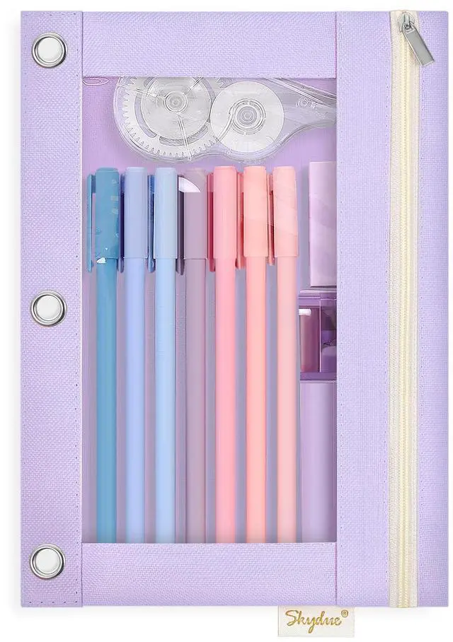 Main image of SKYDUE Pencil Pouch for 3 Ring Binder, Zipper Pencil Pouches for Girls Boys, Clear Window Pencil Bag, 3 Ring Pencil Pouch Case for Binder, Durable Organizer for School Supplies