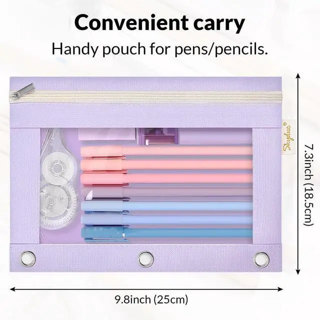 Alt view image 3 of 7 - SKYDUE Pencil Pouch for 3 Ring Binder, Zipper Pencil Pouches for Girls Boys, Clear Window Pencil Bag, 3 Ring Pencil Pouch Case for Binder, Durable Organizer for School Supplies