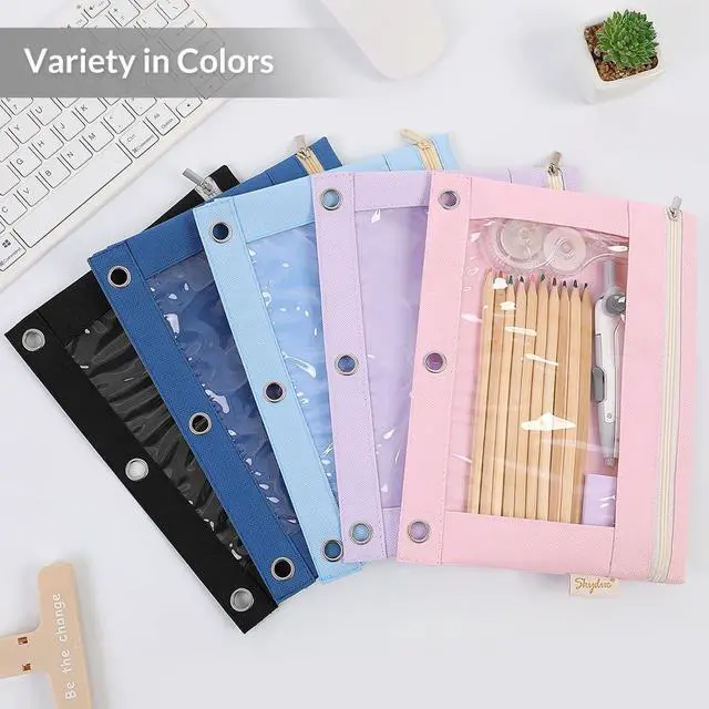 Alt view image 6 of 7 - SKYDUE Pencil Pouch for 3 Ring Binder, Zipper Pencil Pouches for Girls Boys, Clear Window Pencil Bag, 3 Ring Pencil Pouch Case for Binder, Durable Organizer for School Supplies