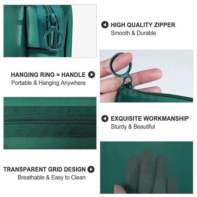 Alt view image 3 of 7 - Aosbos 3-Pack Mesh Cosmetic Bag Set - Travel/On-The-Go Makeup Storage, Zipper Closure Small Pouch, Green