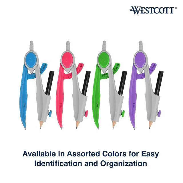 Alt view image 5 of 6 - Compass and Protractor Math and Geometry Set, Essential School Supplies, Plastic Compass for Circles Up to 13-Inches, Back to School, Classroom, School Supplies, 6-Inch Protractor, Assorted Colors