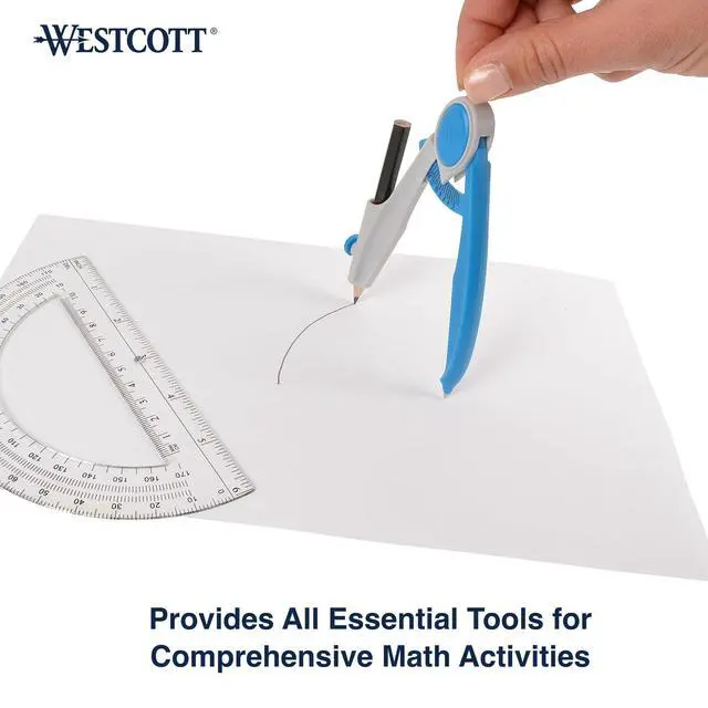 Alt view image 4 of 6 - Compass and Protractor Math and Geometry Set, Essential School Supplies, Plastic Compass for Circles Up to 13-Inches, Back to School, Classroom, School Supplies, 6-Inch Protractor, Assorted Colors