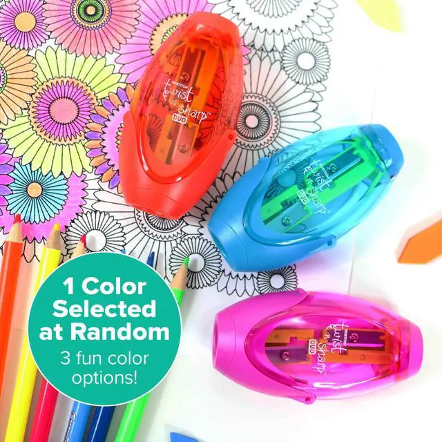 Alt view image 2 of 7 - Bostitch Office Twist-N-Sharp Manual Pencil Sharpener, 2 Holes for Standard and Jumbo Pencils with Ratchet Technology, 1 Sharpener Random Color