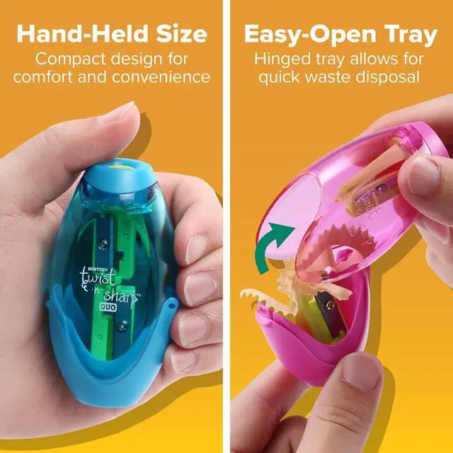 Alt view image 6 of 7 - Bostitch Office Twist-N-Sharp Manual Pencil Sharpener, 2 Holes for Standard and Jumbo Pencils with Ratchet Technology, 1 Sharpener Random Color