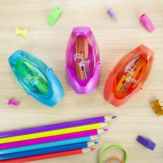 Alt view image 7 of 7 - Bostitch Office Twist-N-Sharp Manual Pencil Sharpener, 2 Holes for Standard and Jumbo Pencils with Ratchet Technology, 1 Sharpener Random Color