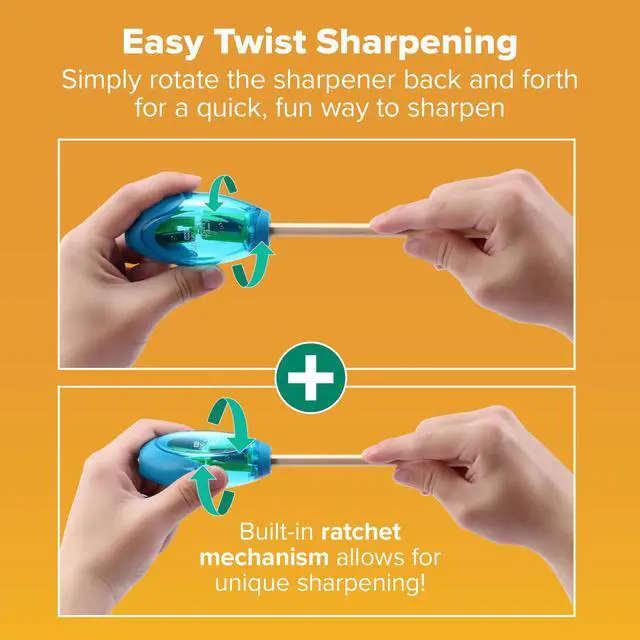 Alt view image 3 of 7 - Bostitch Office Twist-N-Sharp Manual Pencil Sharpener, 2 Holes for Standard and Jumbo Pencils with Ratchet Technology, 1 Sharpener Random Color