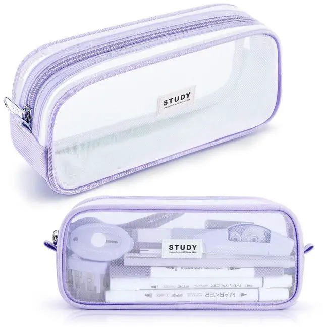 Main image of KALIDI Grid Mesh Pencil Case Large Capacity Pencil Case Big Pencil Pouch With Zipper Simple Stationery Bag Aesthetic Pen Bag for School Teen Girl Boy Multi-Purpose bag for office Men Women (Purple)