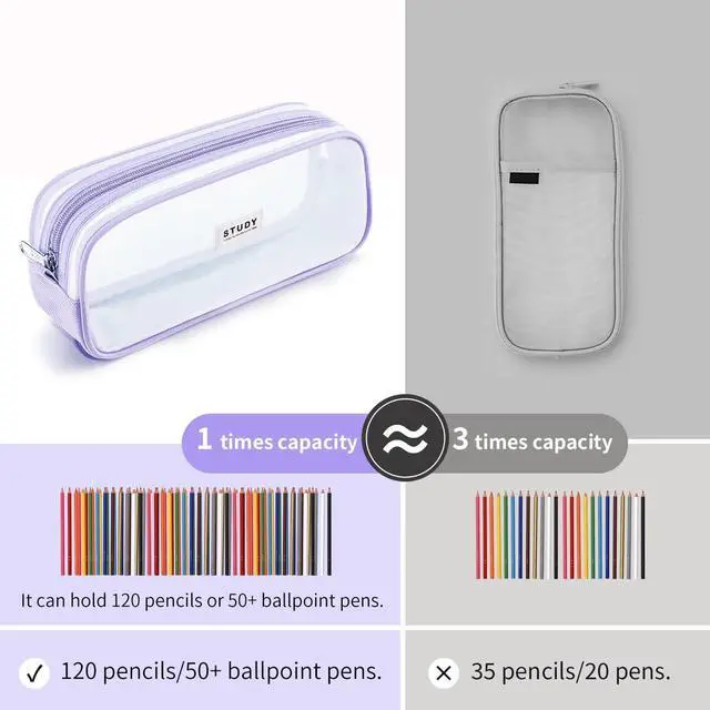 Alt view image 2 of 7 - KALIDI Grid Mesh Pencil Case Large Capacity Pencil Case Big Pencil Pouch With Zipper Simple Stationery Bag Aesthetic Pen Bag for School Teen Girl Boy Multi-Purpose bag for office Men Women (Purple)