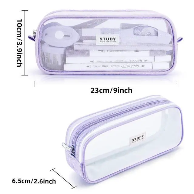 Alt view image 3 of 7 - KALIDI Grid Mesh Pencil Case Large Capacity Pencil Case Big Pencil Pouch With Zipper Simple Stationery Bag Aesthetic Pen Bag for School Teen Girl Boy Multi-Purpose bag for office Men Women (Purple)