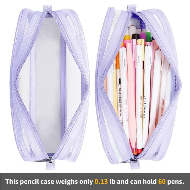 Alt view image 6 of 7 - KALIDI Grid Mesh Pencil Case Large Capacity Pencil Case Big Pencil Pouch With Zipper Simple Stationery Bag Aesthetic Pen Bag for School Teen Girl Boy Multi-Purpose bag for office Men Women (Purple)